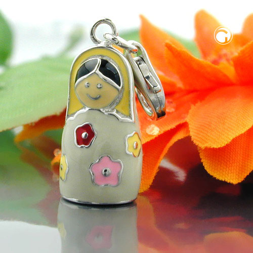 Charme argent sterling forme poupée russe finition brillante