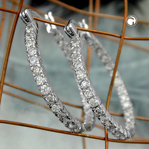 Paire de créoles argent sterling serties de strass brillants