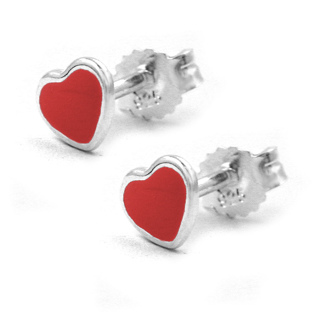 Boucles d'oreilles argent 925 cœur laqué rouge