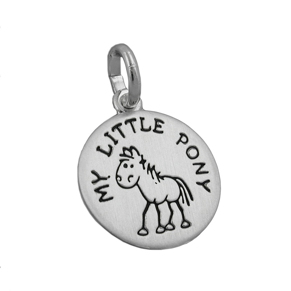 Pendentif argent 925 My Little Pony avec gravure cheval, finition mate, diamètre 12mm