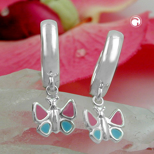 Créoles argent sterling pendentif papillon laqué pour enfant