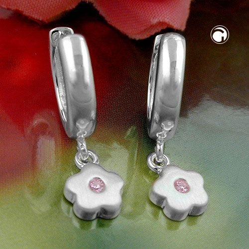 Paire de boucles d'oreilles argent sterling avec zirconium, style fleur