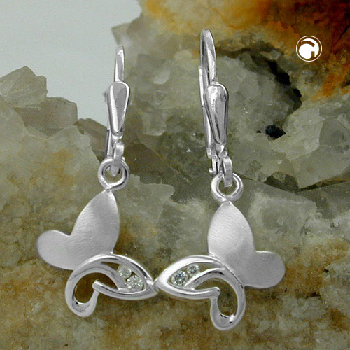 Boucles d'oreilles argent papillon mat côté face mate