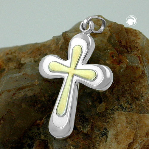 Pendentif croix argent sterling bicolore détail surface