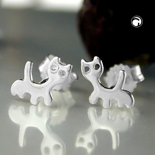 Paire de boucles d'oreilles argent sterling motif chat