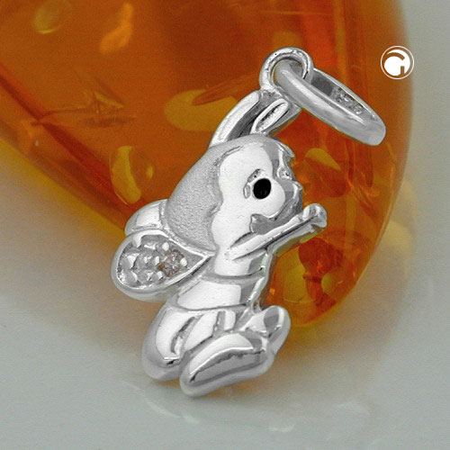 Abeille pendentif argent sterling zircon rose vue de profil