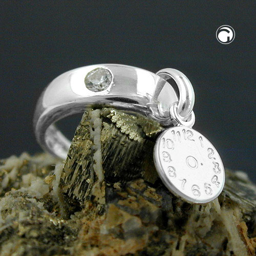 Pendentif argent sterling forme horloge sans aiguilles avec zircon