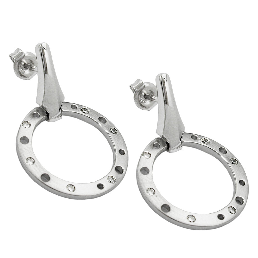 Boucles d'oreilles argent 925 anneau mat avec zirconiums