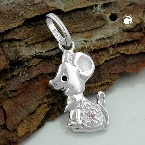 Bijou enfant pendentif souris argent sterling zirconia rose détail