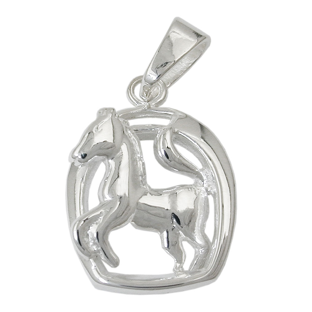 Pendentif argent 925 cheval fer à cheval vue de face