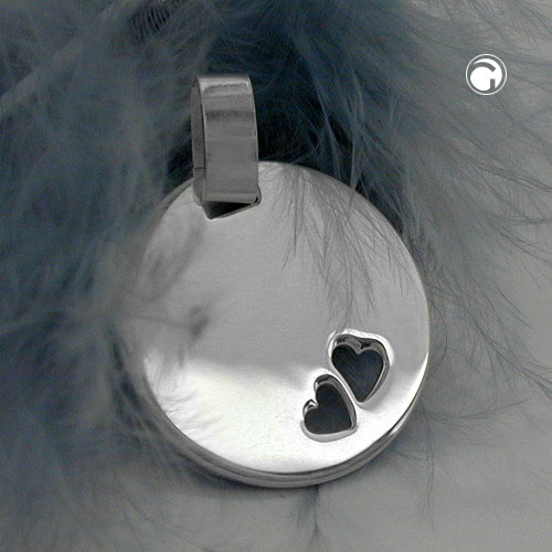 Pendentif argent sterling 18mm coeurs découpés, vue de face