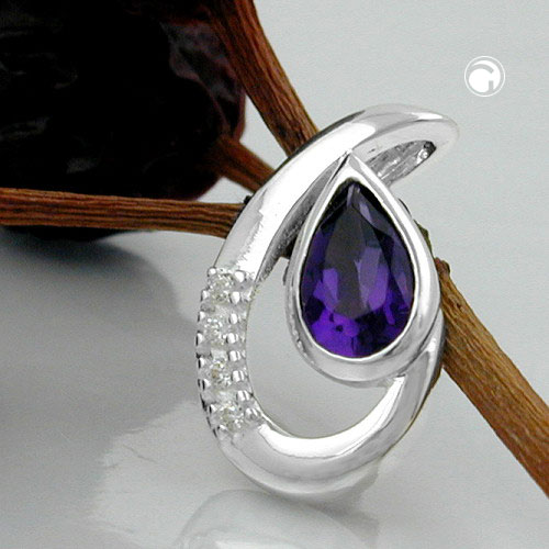 Pendentif argent améthyste zirconium vu de face