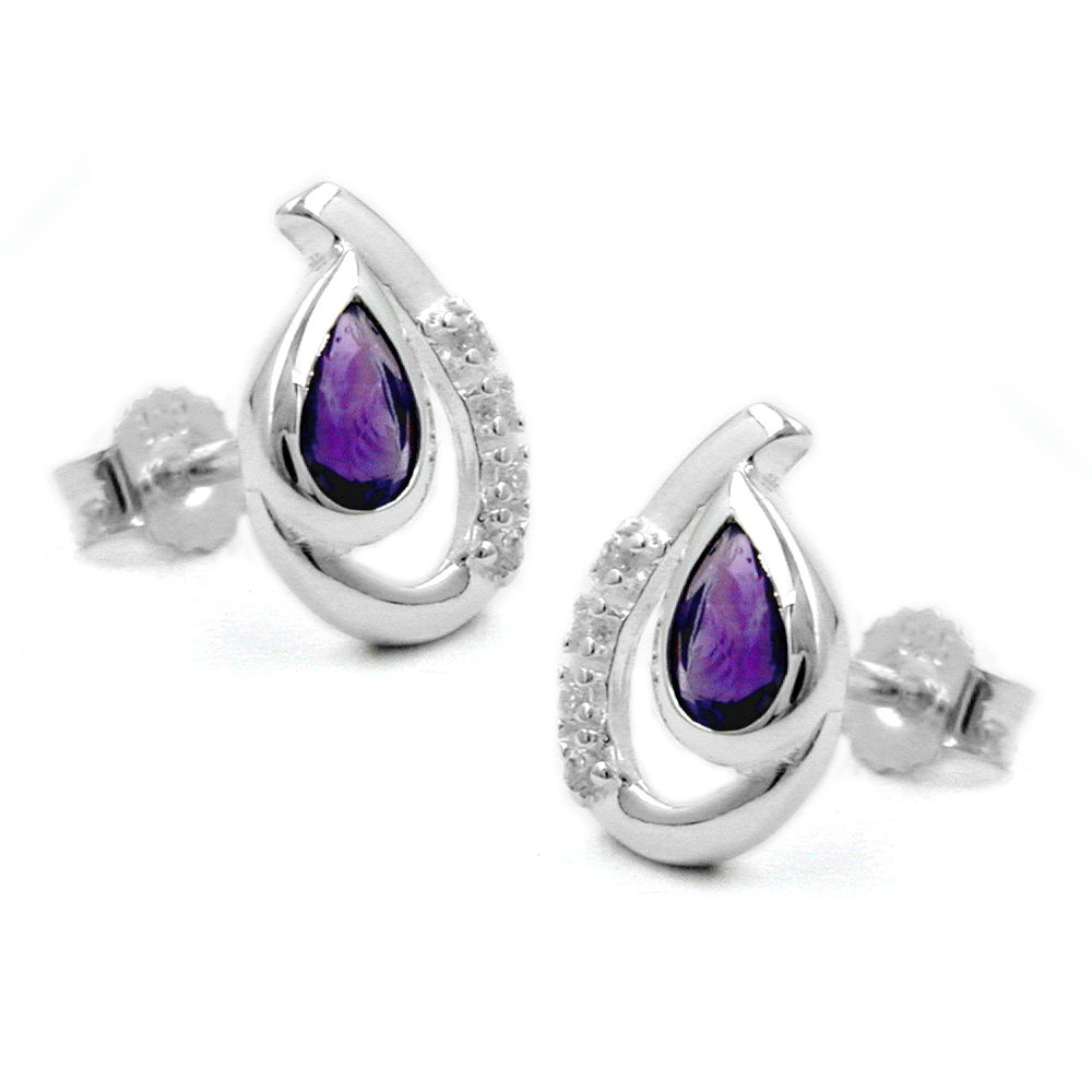 Boucles d'oreilles argent 925 avec zirconias améthyste et blanc