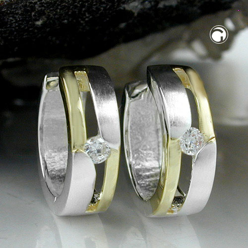 Paire de boucles d'oreilles argent sterling hoop zirconium