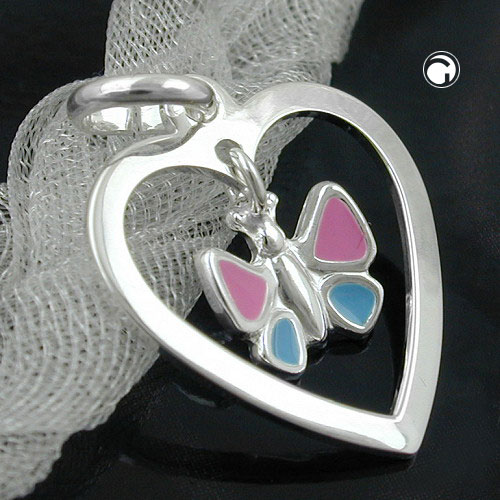Bijou argent sterling forme coeur avec papillon central