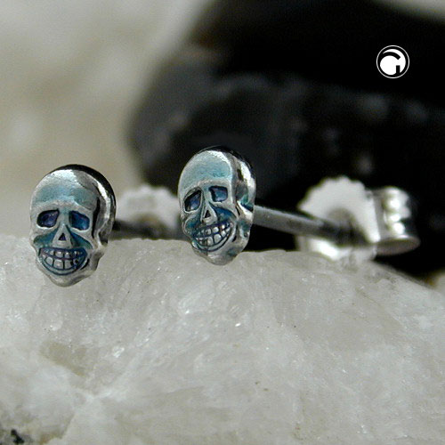 Puce oreille argent sterling tête de mort finition oxydée