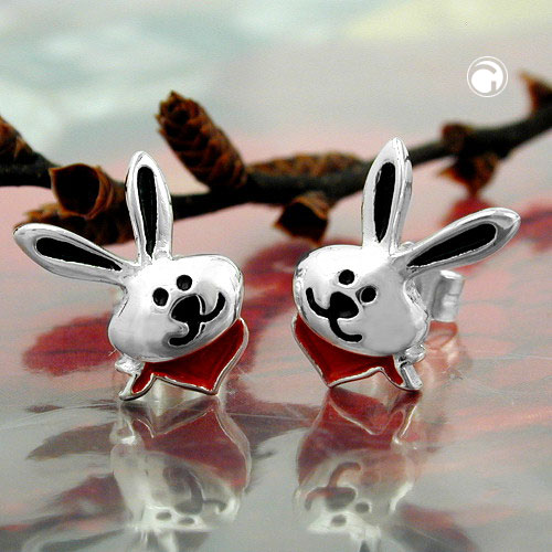 Paire de boucles d'oreilles argent sterling avec lapin coloré
