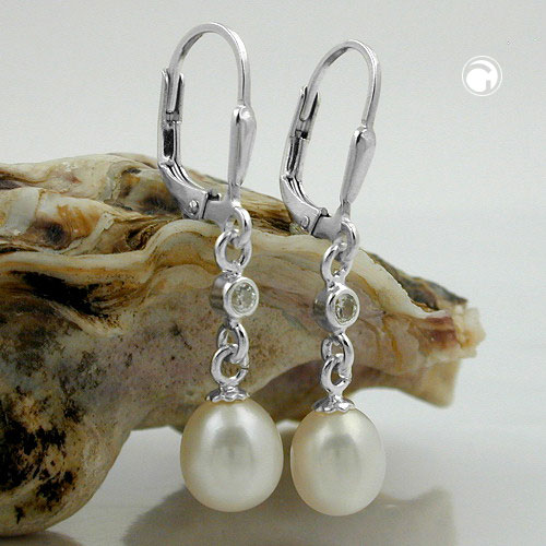 Paire de boucles d'oreilles en argent sterling avec perle et zirconiums