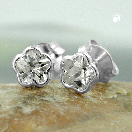 Stud earrings argent sterling motif floral zirconia