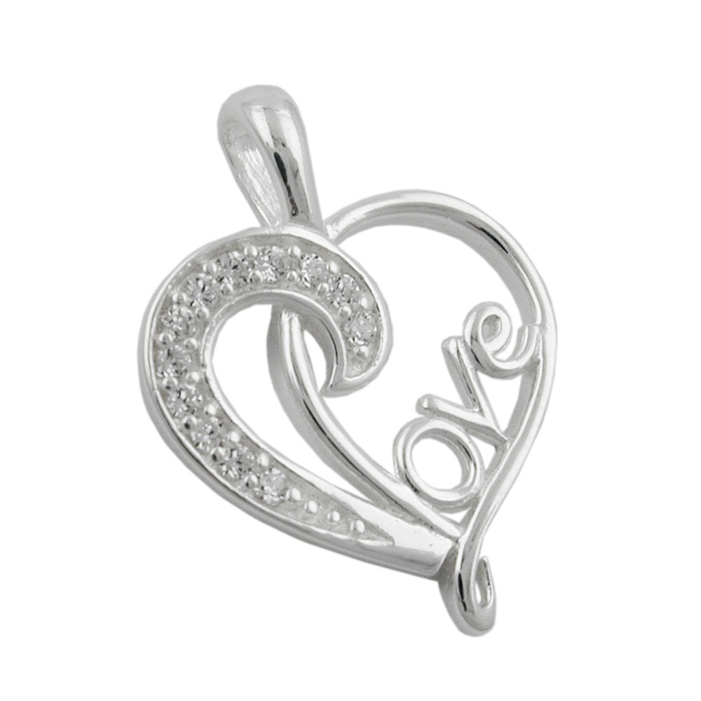 Pendentif argent 925 cœur Love avec zirconias