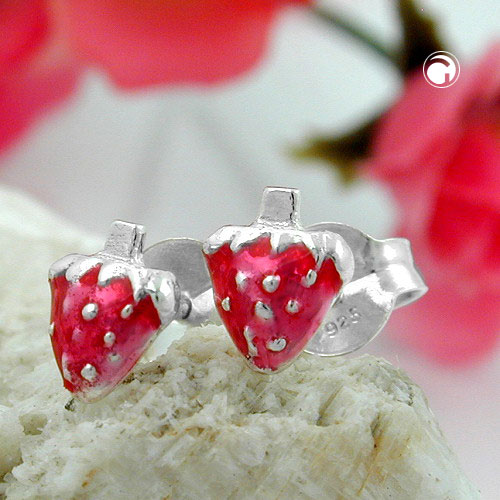 Studs fraise argent sterling avec finition brillante