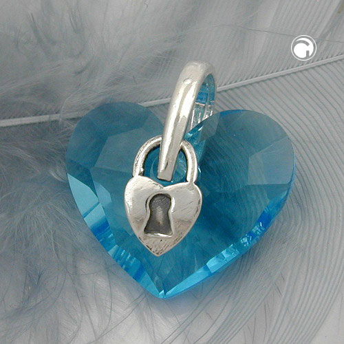 Pendentif coeur argent sterling avec locket cristal bleu