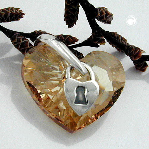Pendentif argent sterling forme cœur avec cristal verre orange