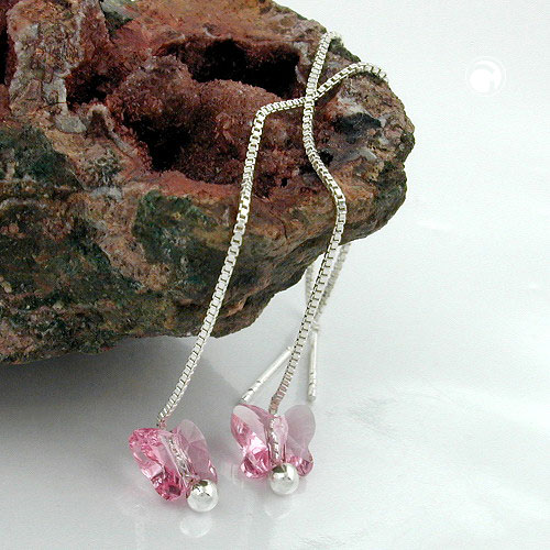 Boucles d'oreilles argent sterling pendentif papillon verre scintillant