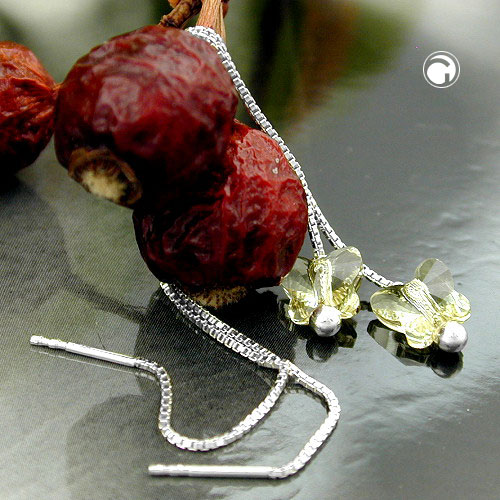 Boucles d'oreilles à enfiler argent papillon perle jaune