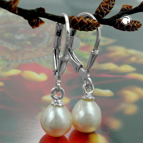 Paire de boucles d'oreilles argent sterling perle d'eau douce vue de côté