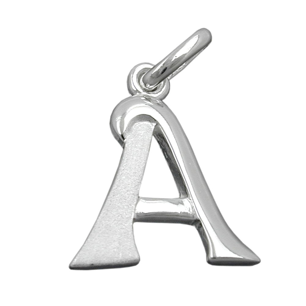 Pendentif initial lettre A en argent 925/000, vue de face