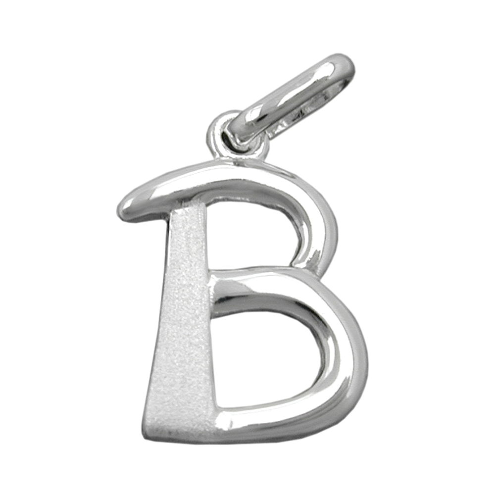 Pendentif initial B en argent 925/000, finition mate et brillante, vue de face