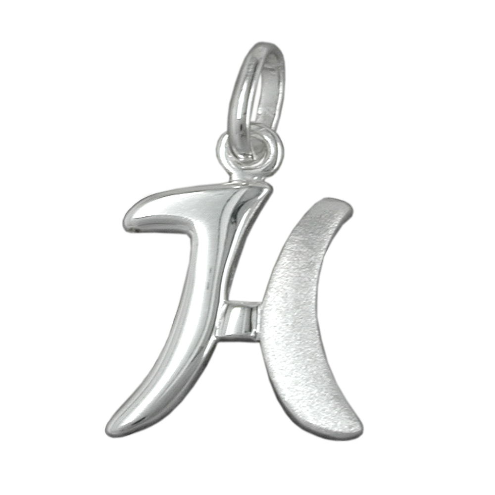 Pendentif initial H en argent 925/000, finition mate et brillante
