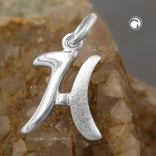Bijou pendentif lettre H argent sterling, vue de face