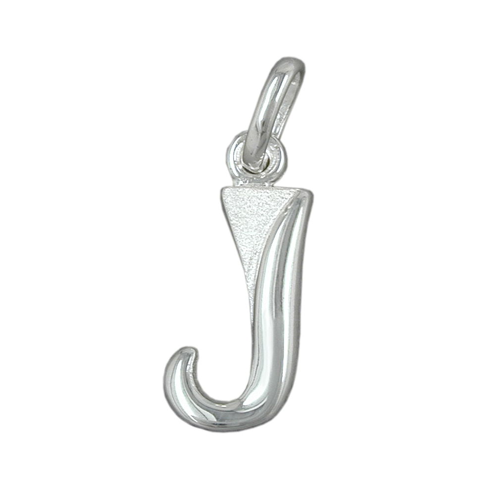 Pendentif initial J en argent 925, finition bicolore mat et brillant