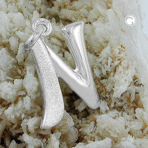 Pendentif lettre N argent sterling mat et brillant