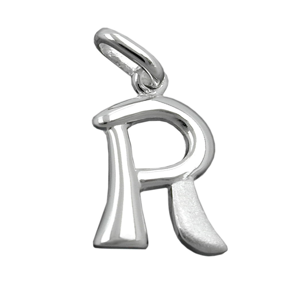 Pendentif initial R en argent 925, vue de face