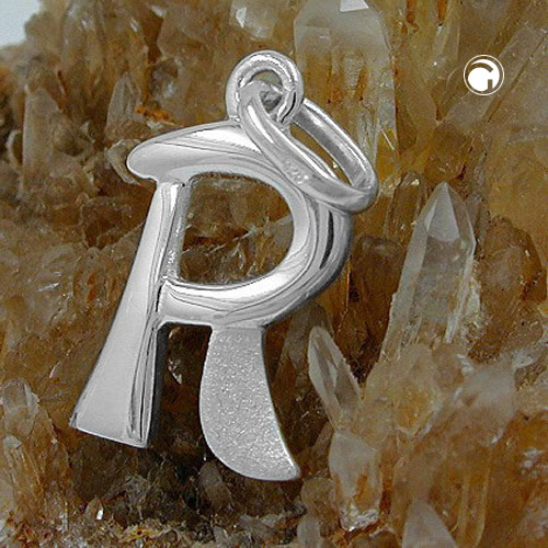 Pendentif lettre R argent sterling, fini mat et brillant