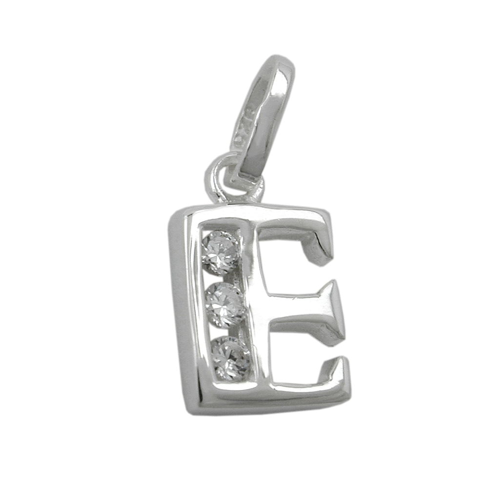 Pendentif argent 925 lettre E avec zirconium