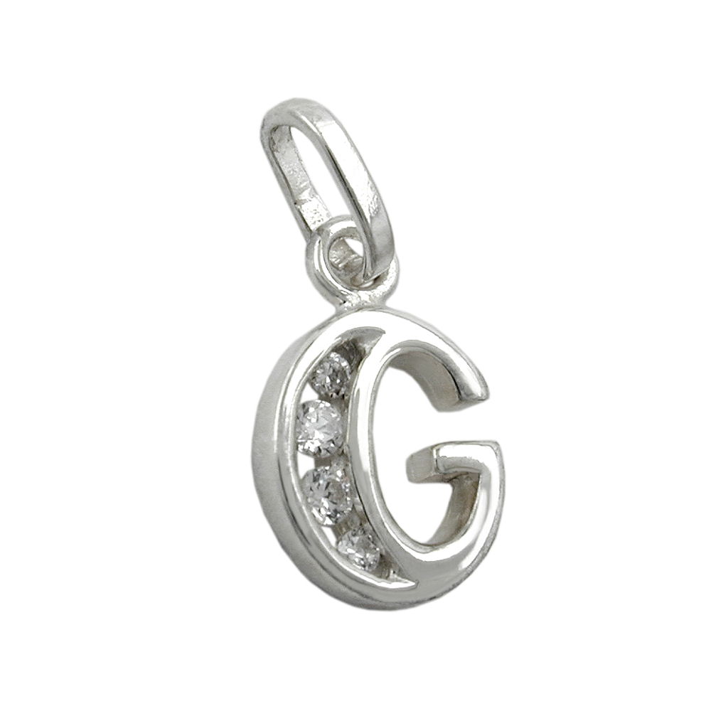 Pendentif initial G en argent 925 avec zirconium brillant