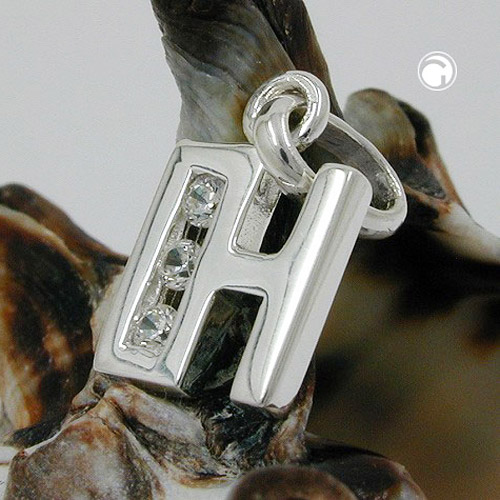 Pendentif lettre H argent sterling, détail des zirconiums