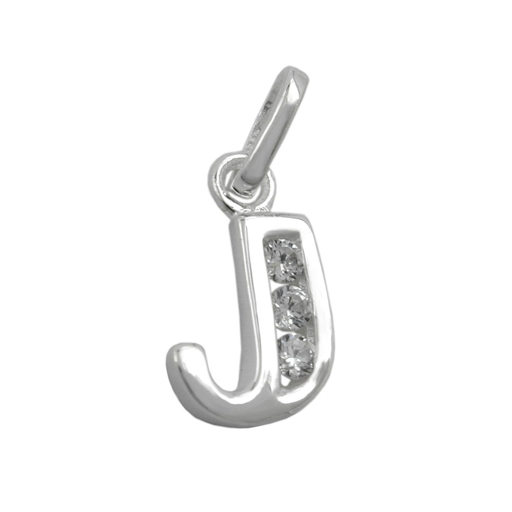 Pendentif initial J en argent 925 avec zirconium brillant