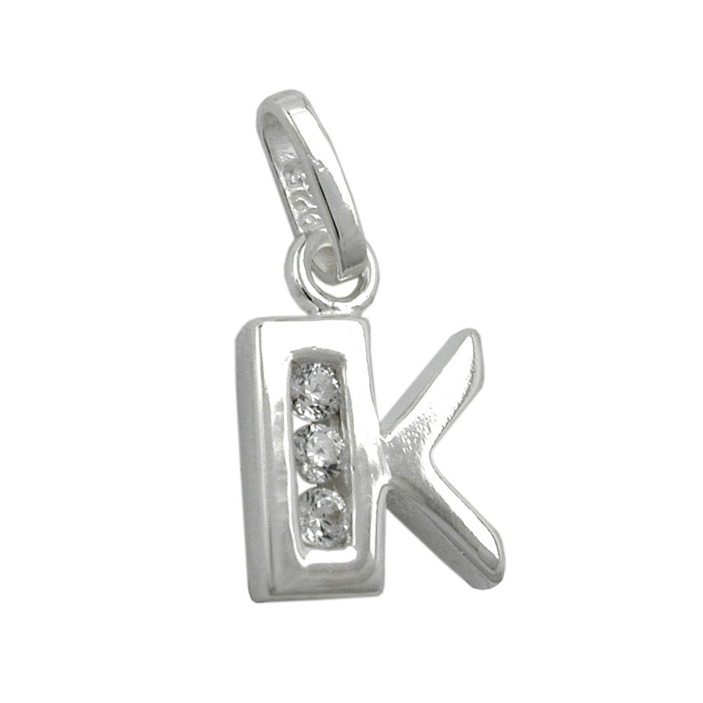Pendentif initial K en argent 925 avec zircons