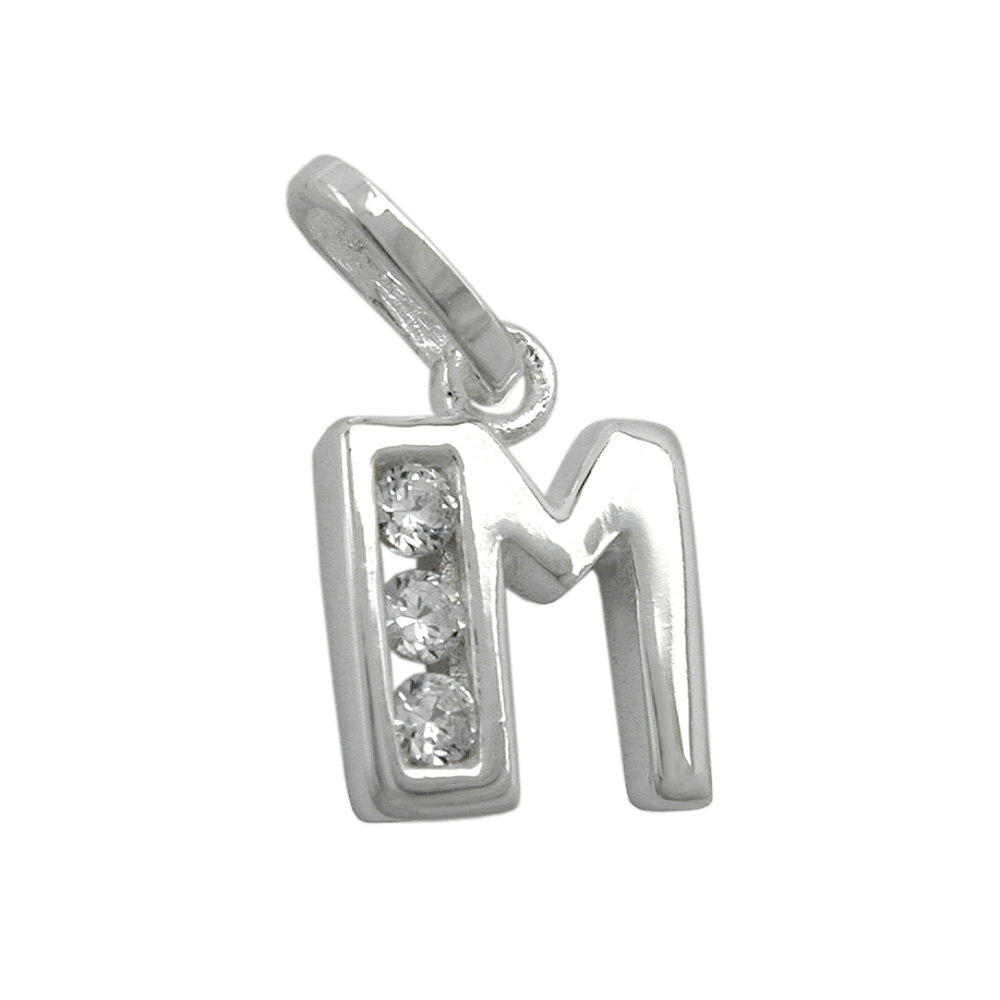 Pendentif argent 925 lettre M avec zirconias brillants