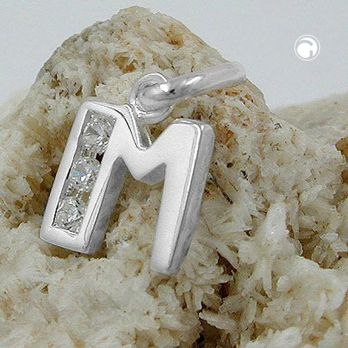 Bijou initiale M en argent sterling serti de zirconias