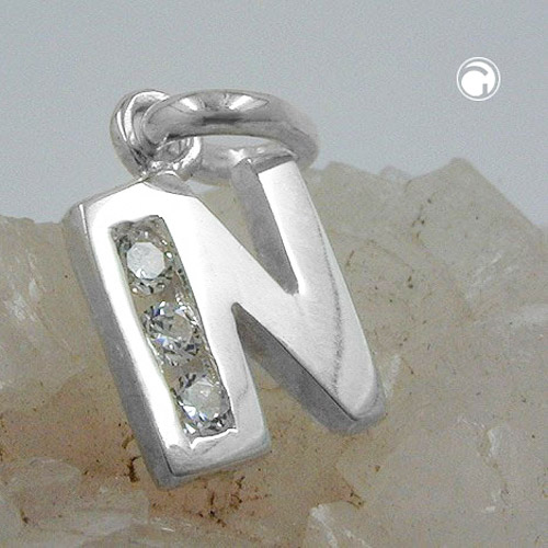 Pendentif lettre N en argent sterling avec strass