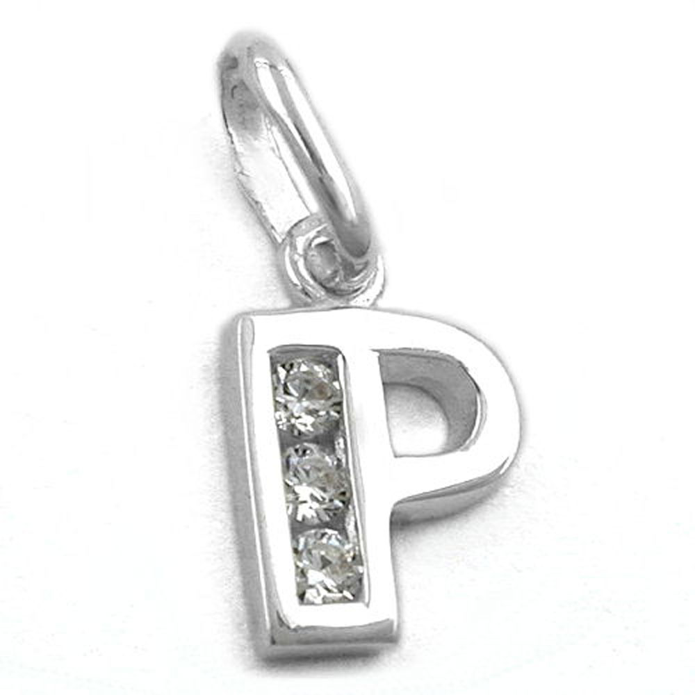 Pendentif argent 925 initiale P avec cristaux zirconium