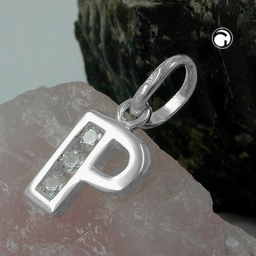 Bijou argent lettre P orné de zirconium vue détaillée