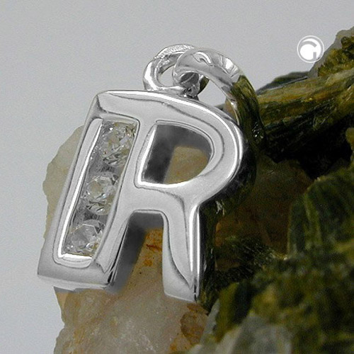 Bijou initiale R en argent sterling avec pierres zirconia