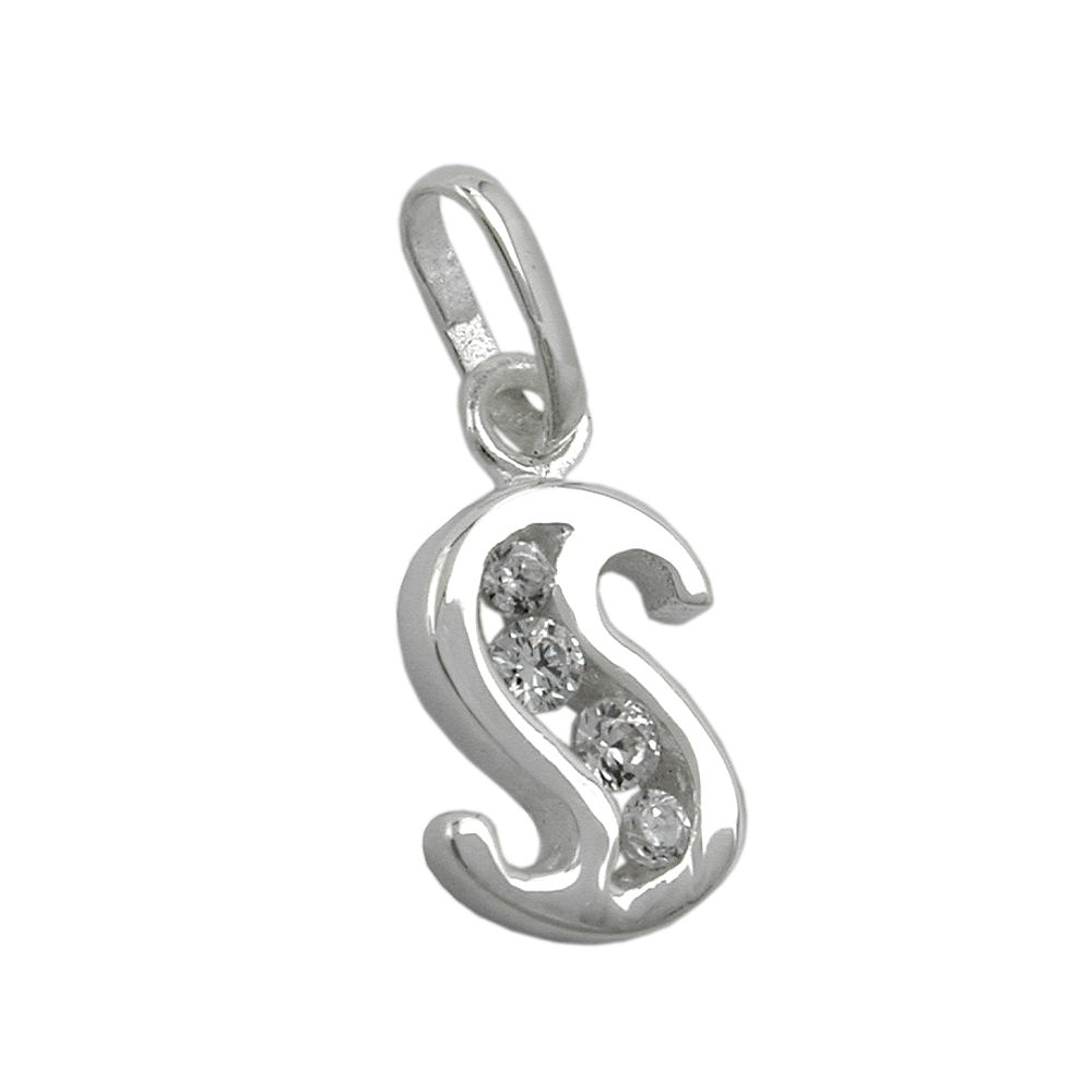 Pendentif initial S en argent 925 avec zirconias brillants